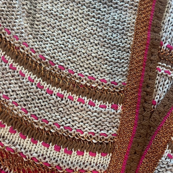 Chico's Color Pop Pattern Cardigan Sweater Tan Pink Metallic Size 1 NWT - Picture 3 of 7